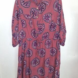 Pink Patterned Button-Up Dress